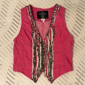 Carmin Pink Sleeveless Top with Decorative Trim